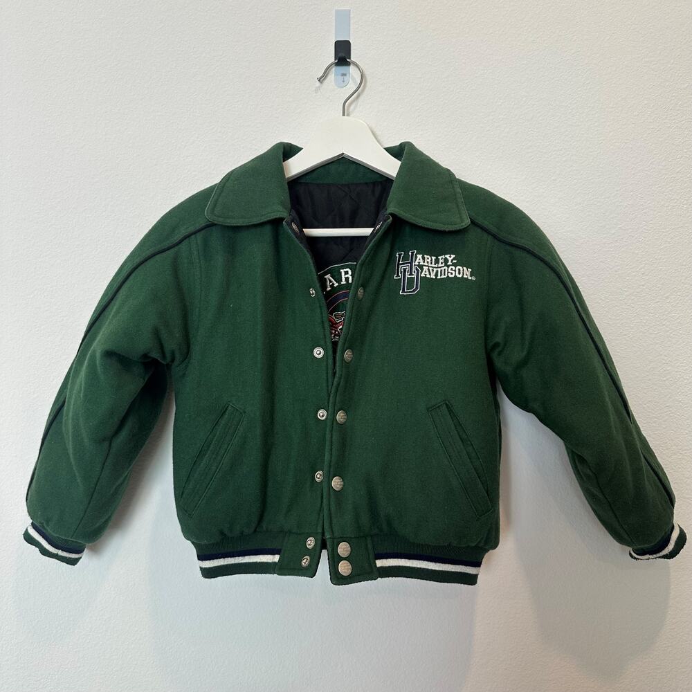 Harley Davidson reversible varsity embroidered wool blend motorcycle jacket kids